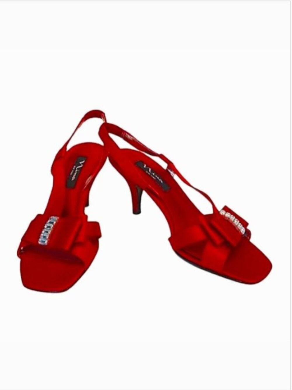 Nina Red Satin Slingback Peep Toe Bejeweled Heels NEW- Sz. 7.5